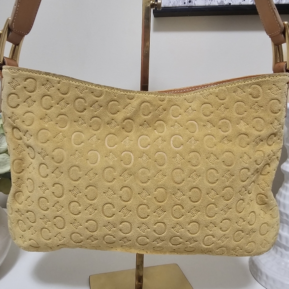 EUC CELINE C MACADAM YELLOW SUEDE BAGUETTE SHOULDER BAG - Picture 13 of 16